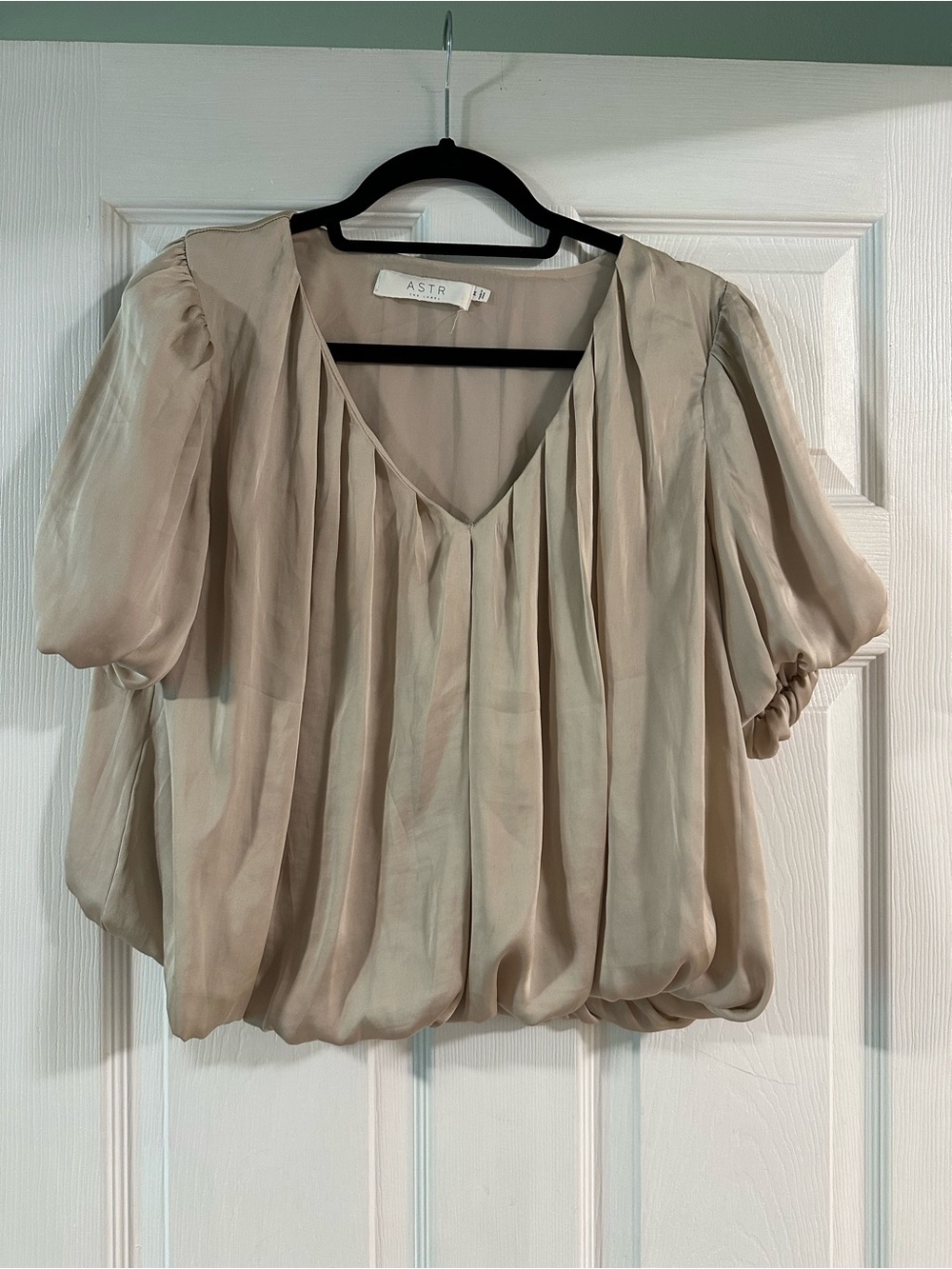 ASTR Pleated V-Neck Women's Top in Beige